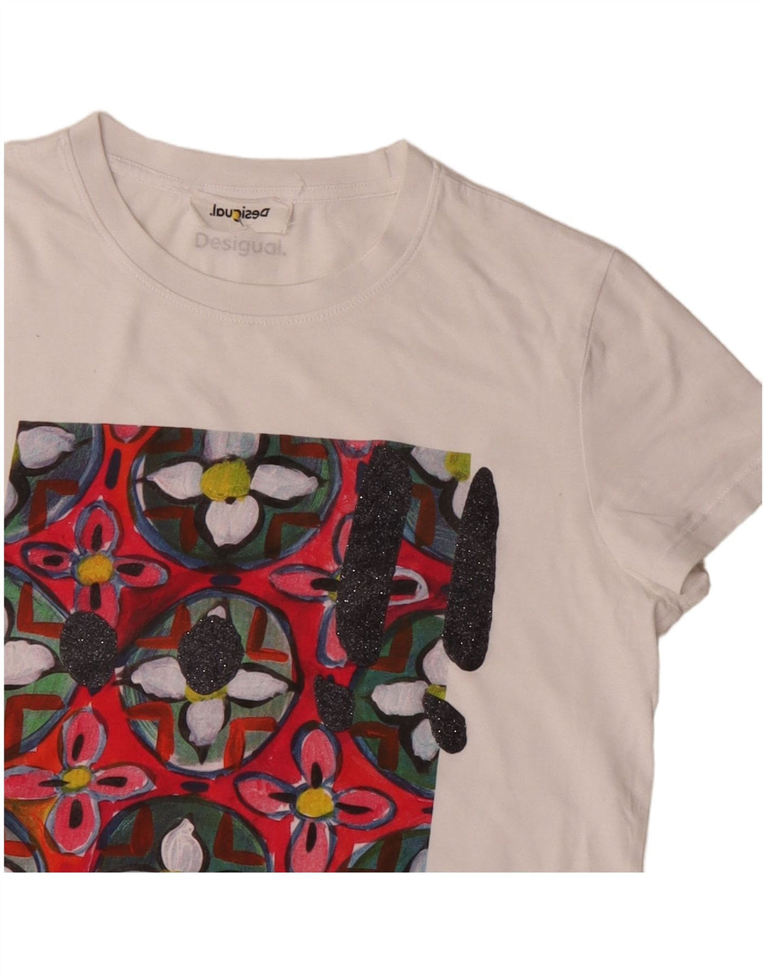 Desigual T-shirt graphique pour femme UK 12 Medium Blanc