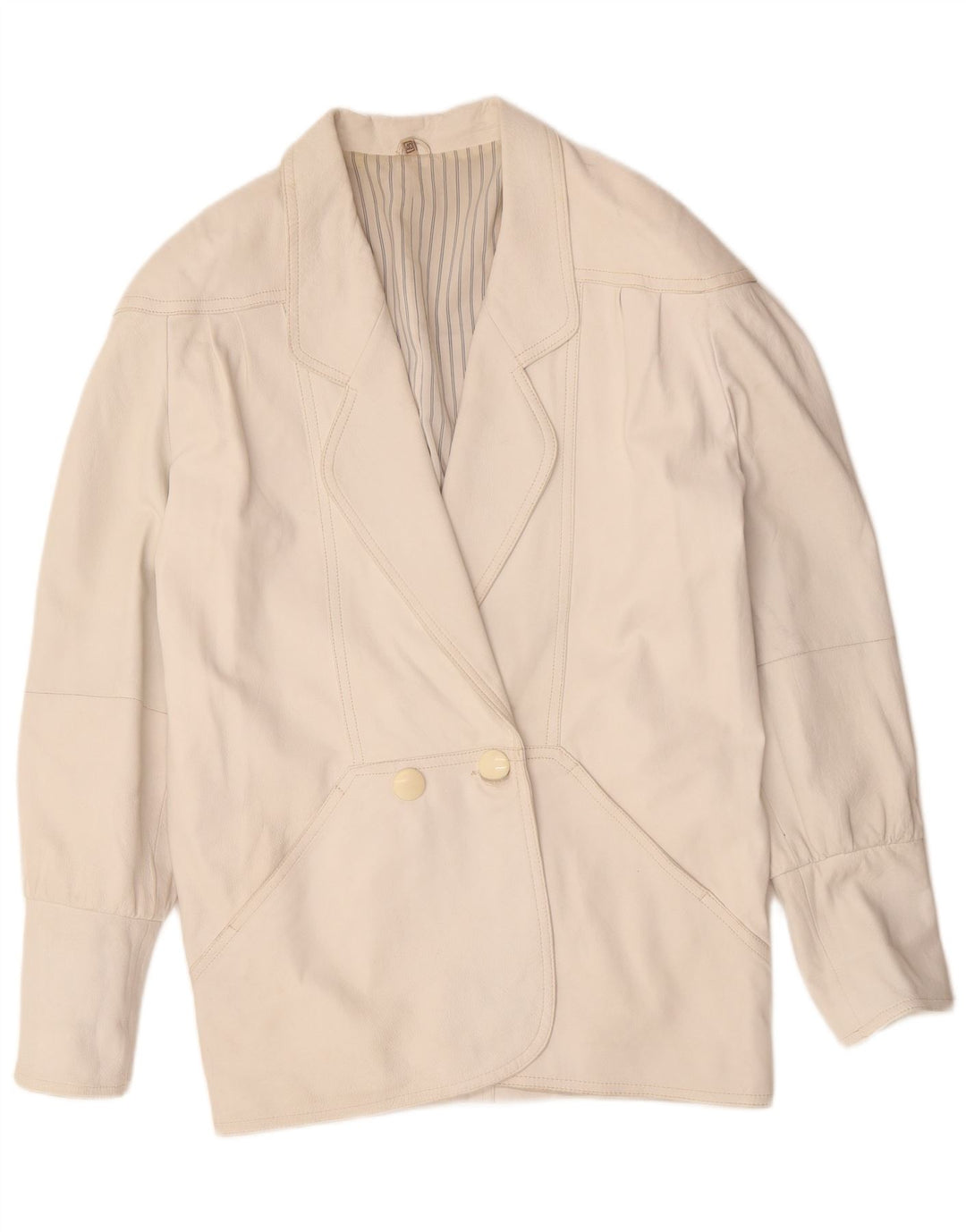 VINTAGE Manteau en cuir surdimensionné femme EU 40 Cuir blanc moyen