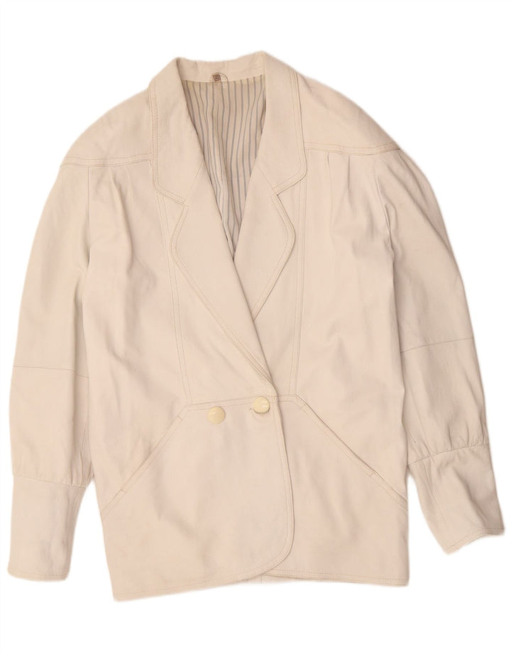 VINTAGE Manteau en cuir surdimensionné femme EU 40 Cuir blanc moyen