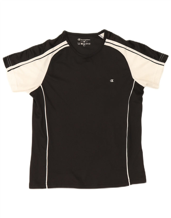 Champion T-Shirt Femme Top UK 12 Medium Noir Colourblock Polyester