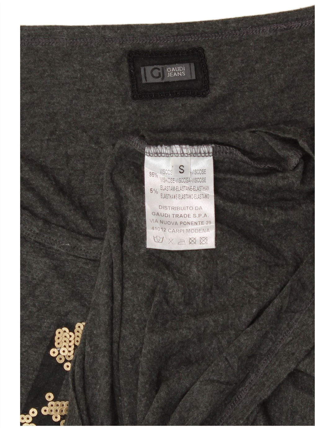 Gaudi Femme Haut Graphique Oversize Manches Longues UK 10 Petit Gris Viscose