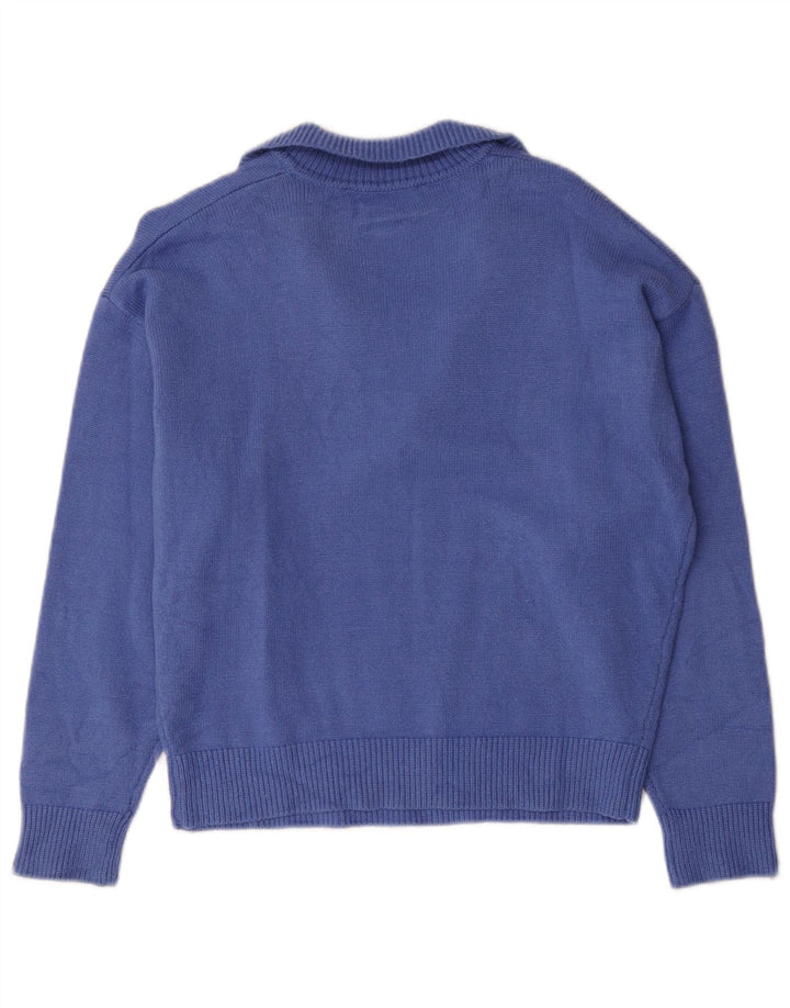 Zara Pull col polo pour femme UK 14 Bleu moyen Viscose