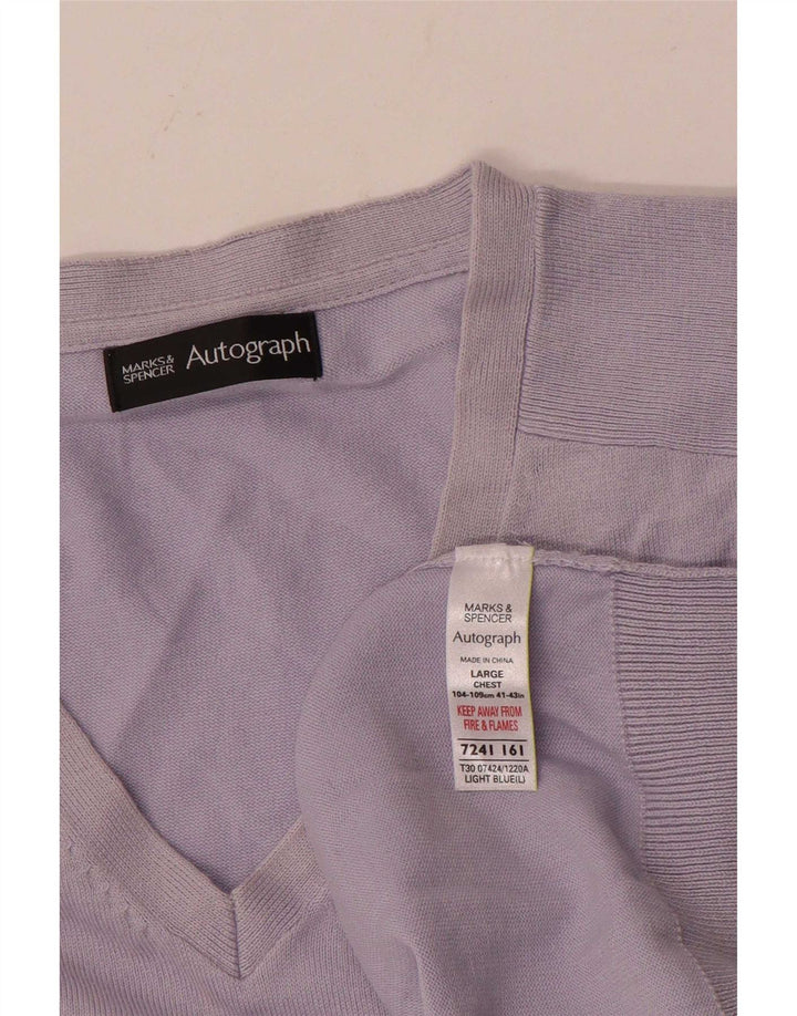 Marks & Spencer Pull autographe à col en V pour homme en coton bleu Taille L