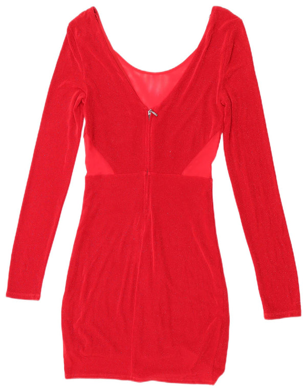 Guess Robe moulante à manches longues pour femme UK 8 Small Rouge Acétate