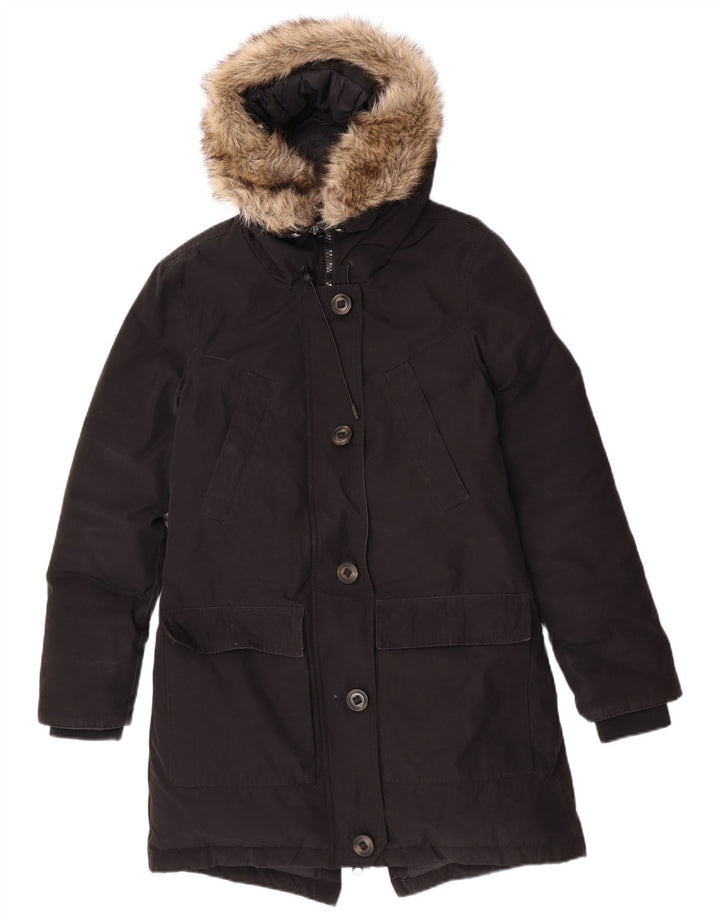 Superdry Parka à capuche pour femme UK 10 Small Noir Polyester