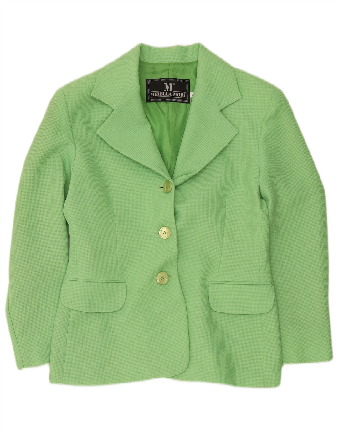 Mirella Mori Veste blazer à 3 boutons pour femme UK 14 en coton vert moyen
