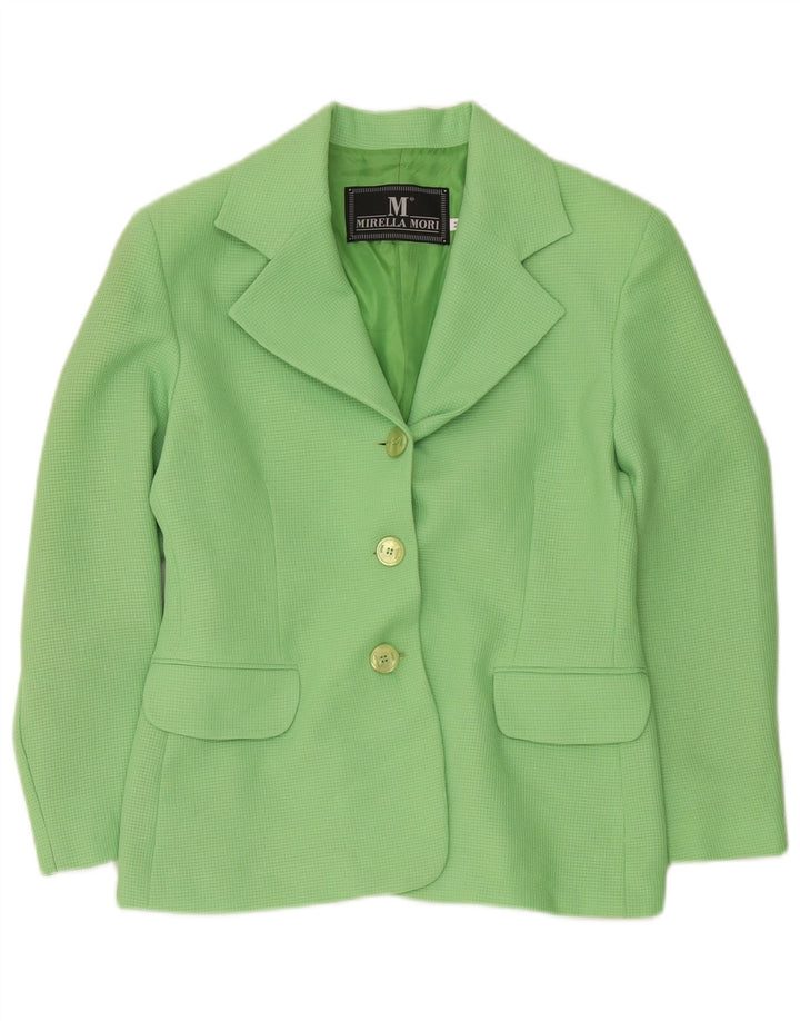 Mirella Mori Veste blazer à 3 boutons pour femme UK 14 en coton vert moyen
