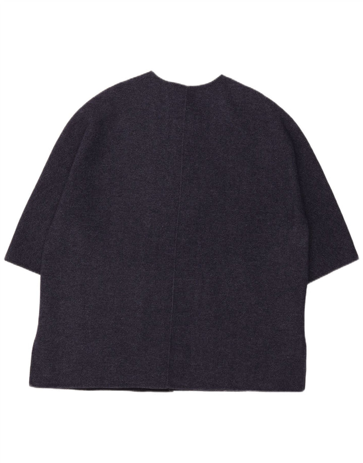 Zara Manteau surdimensionné à manches 3/4 pour femme UK 16 Large Bleu marine en laine