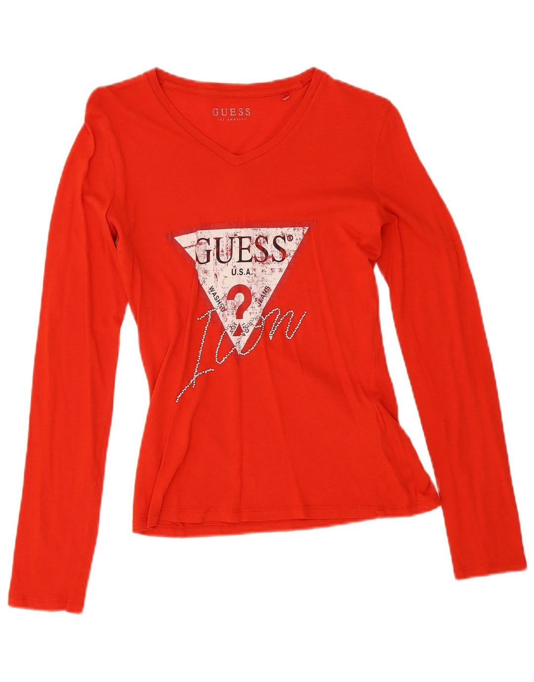 Guess Haut graphique à manches longues pour femme UK 10 Petit Rouge Coton