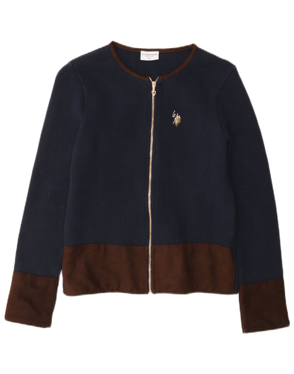 U.S. Polo Assn. Womens Cardigan Sweater UK 6 XS Navy Blue Colourblock