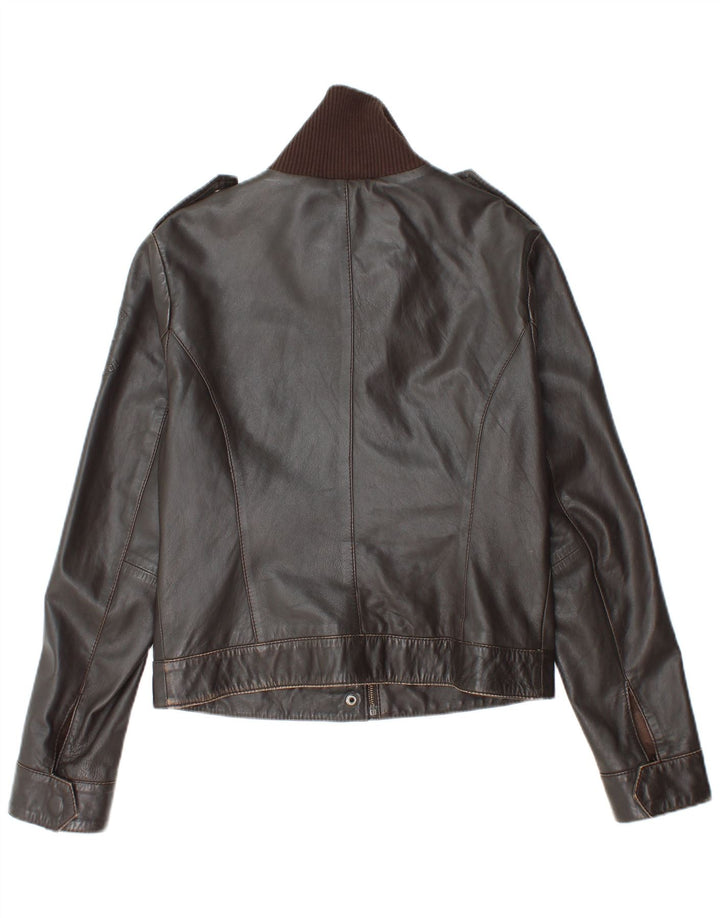 Veste en cuir femme vintage UK 12 Cuir brun moyen