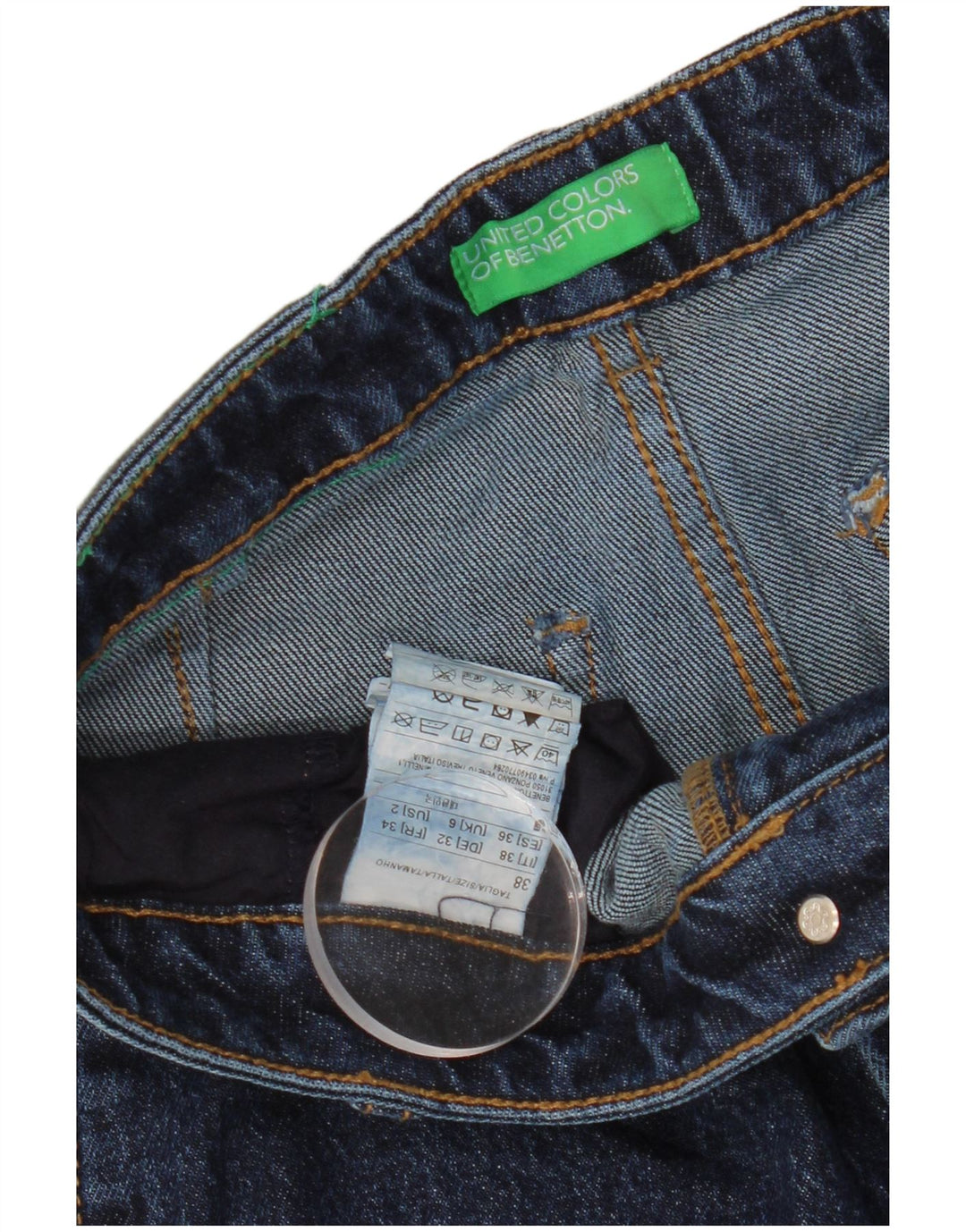 BENETTON Jean évasé pour femme UK 6 XS W28 L30 Bleu marine Coton
