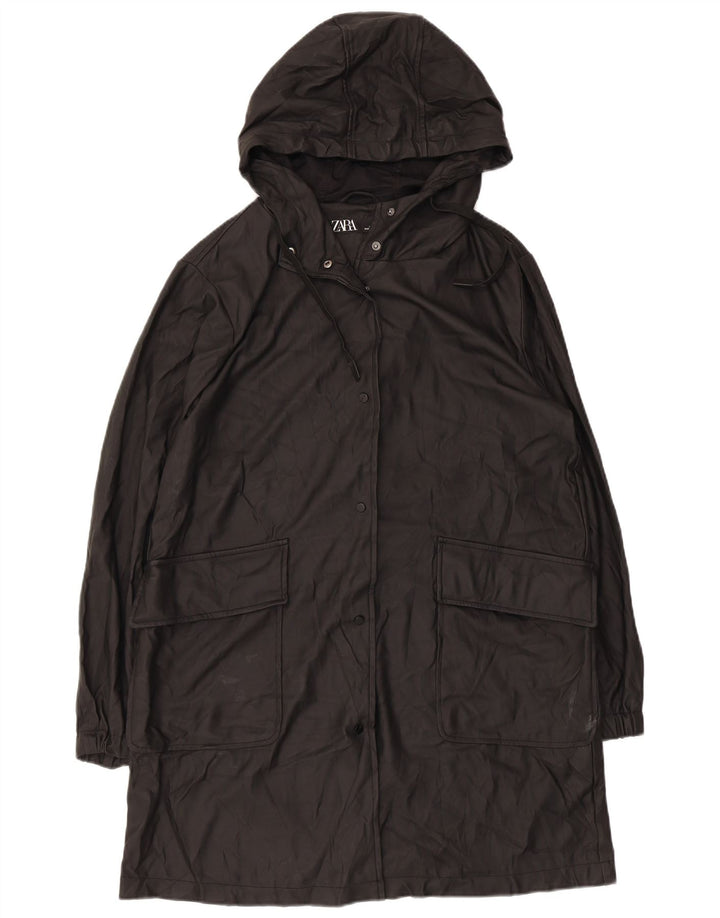 Zara Manteau imperméable à capuche pour femme UK 14 Medium Noir