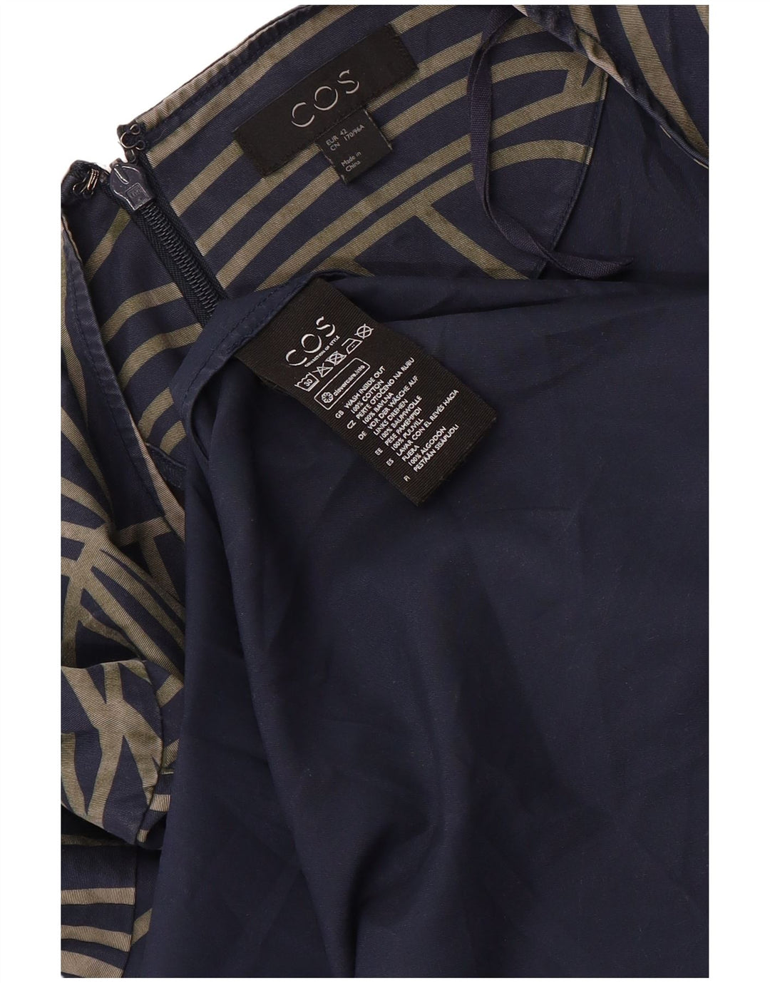 COS Robe Asymétrique Femme EU 42 Grand Bleu Marine Géométrique Coton