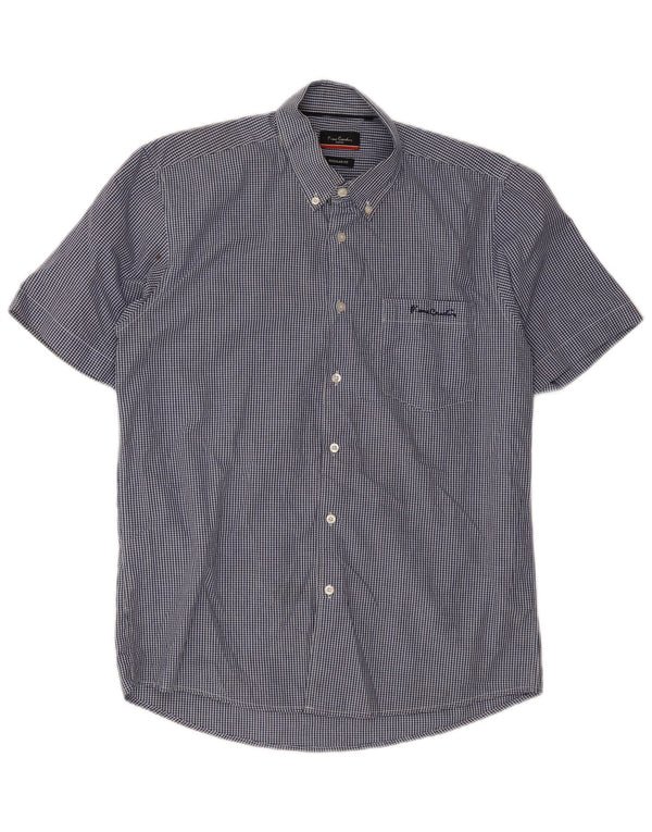 Pierre Cardin Chemise à manches courtes pour homme Grand bleu vichy Polyester