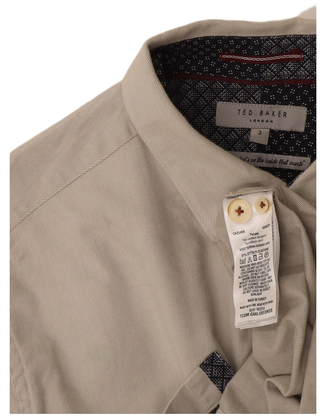 Ted Baker Chemise Homme Taille 3 Petit Coton Blanc Cassé