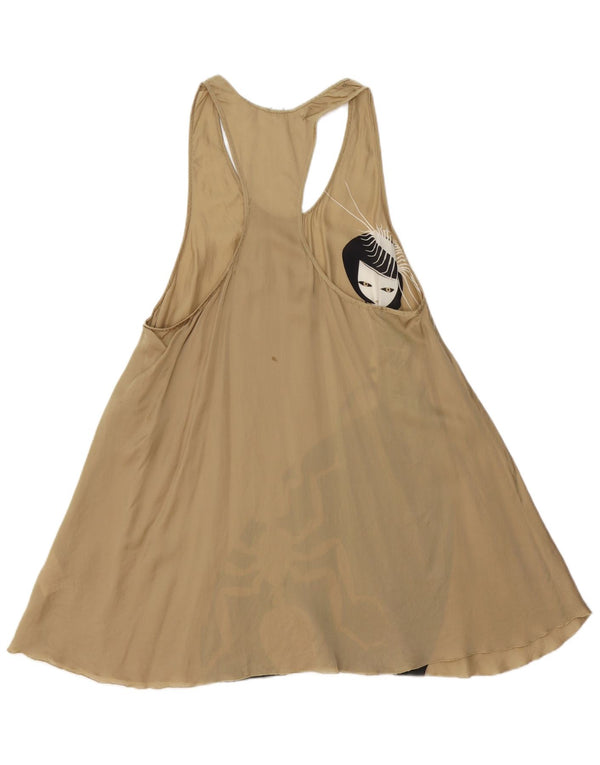 vintage Womens Robe de tente surdimensionnée sans manches UK 10 Petite soie beige