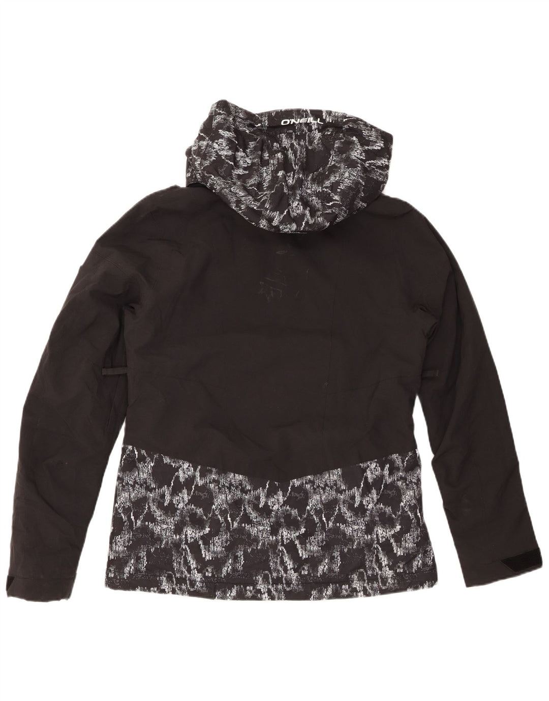 O'NEILL Veste de pluie à capuche à motif abstrait pour femme UK 14 Noir moyen