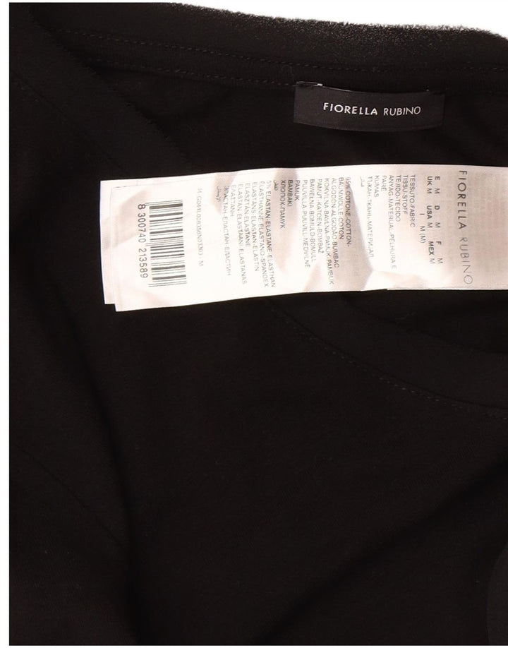 Fiorella Rubino Haut graphique à manches longues pour femme UK 14 Coton noir moyen