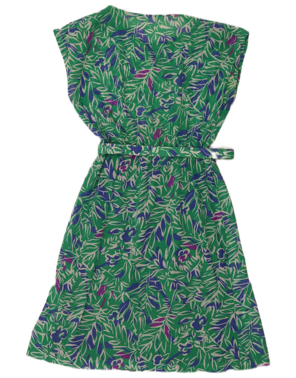 vintage Femme Robe A-Line UK 16 Grand Vert Floral