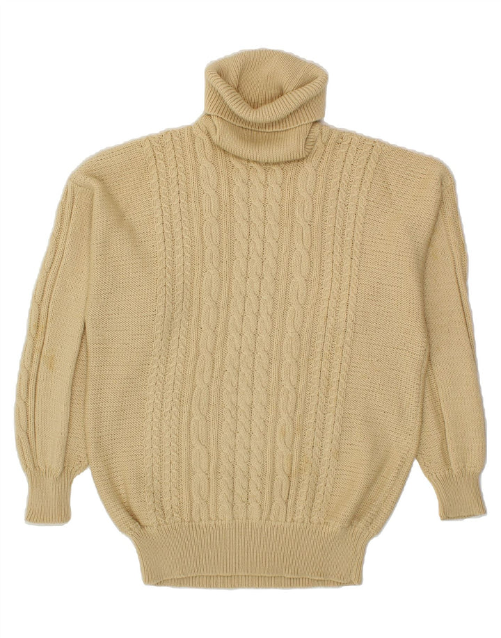 VINTAGE Womens Roll Neck Jumper Sweater UK 16 Large Beige Vintage Vintage and Second-Hand Vintage from Messina Hembry 