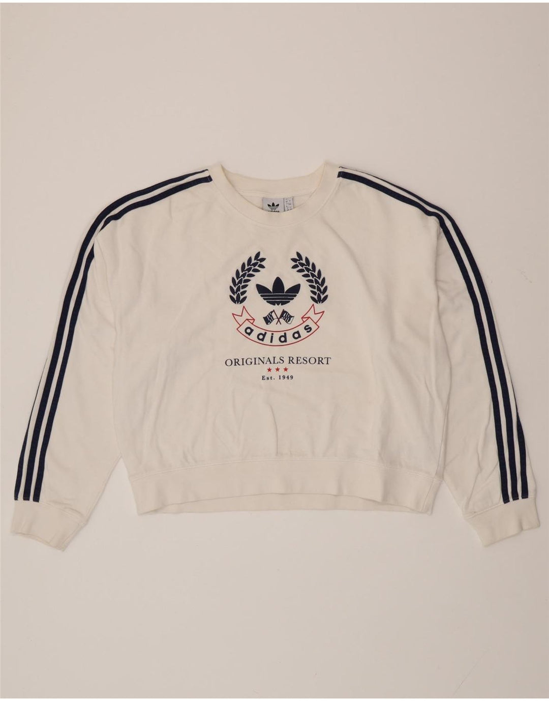 ADIDAS Sweat-shirt graphique surdimensionné pour femme UK 12 Blanc moyen