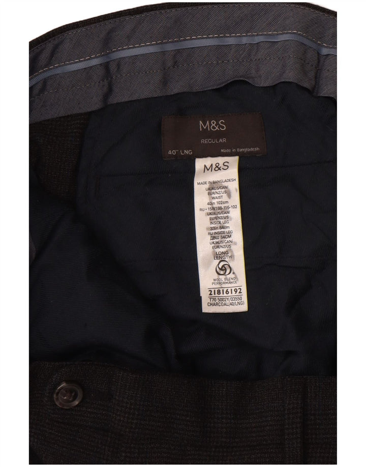 Marks & Spencer Pantalon de Costume Regular Homme W40 L32 Laine à Carreaux Noir