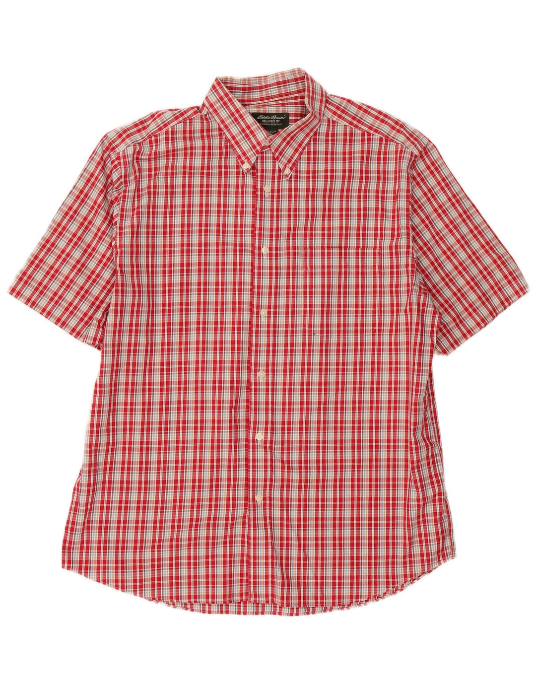 Eddie Bauer Chemise à manches courtes infroissable pour homme Grand carreaux rouges