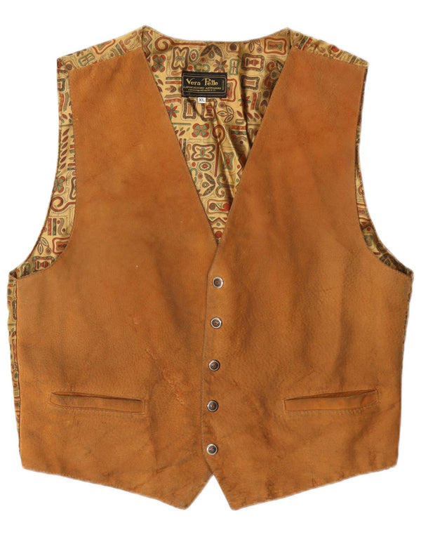 Lavorazione Artigiana Gilet en Daim Homme XL Marron Cuir Géométrique