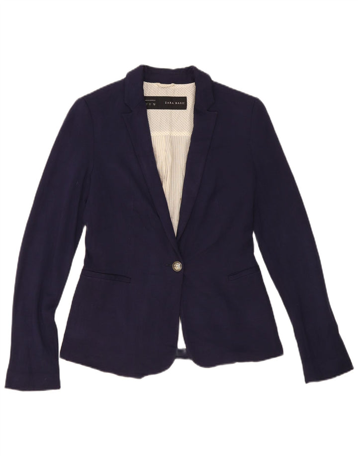 Zara Femme 1 Bouton Blazer Veste UK 10 Petit Bleu Marine
