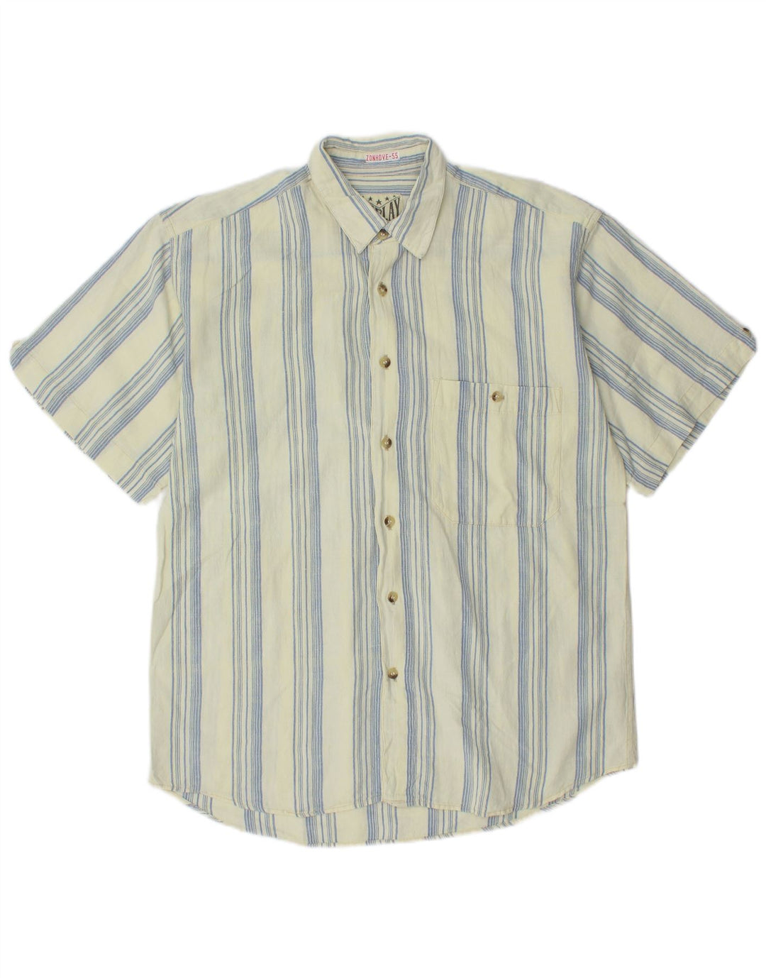 VINTAGE Chemise à manches courtes pour hommes Large Rayé Bleu