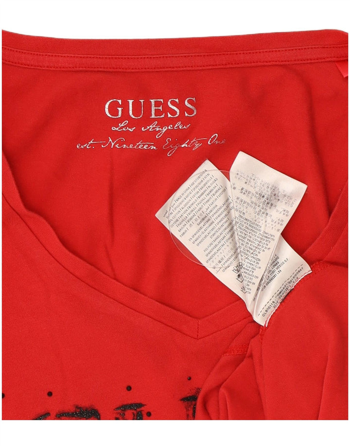 Guess Haut graphique à manches longues pour femme UK 8 Small Rouge Coton