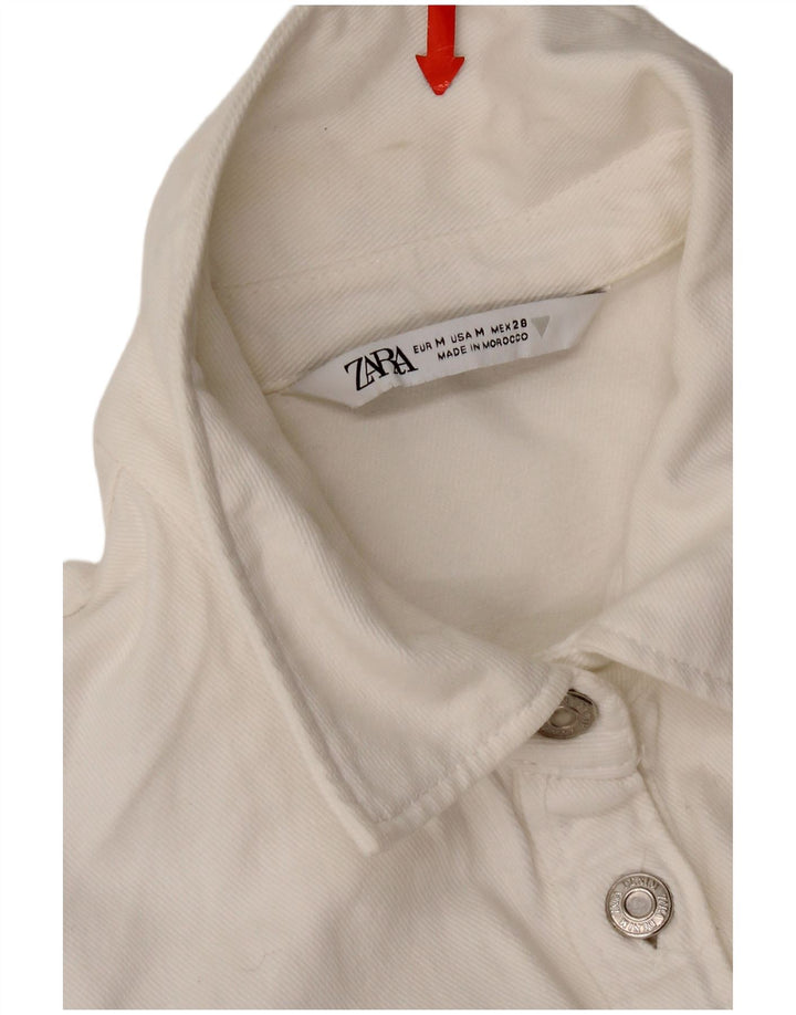 Zara Robe en jean à volants sur le devant pour femme UK 12 en coton blanc moyen