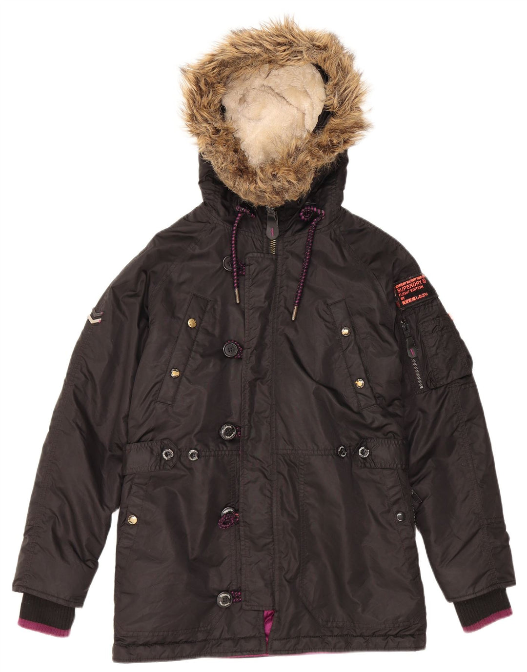 Superdry Veste matelassée à capuche pour hommes UK 38 Medium Black Nylon