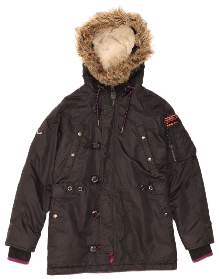 Superdry Veste matelassée à capuche pour hommes UK 38 Medium Black Nylon