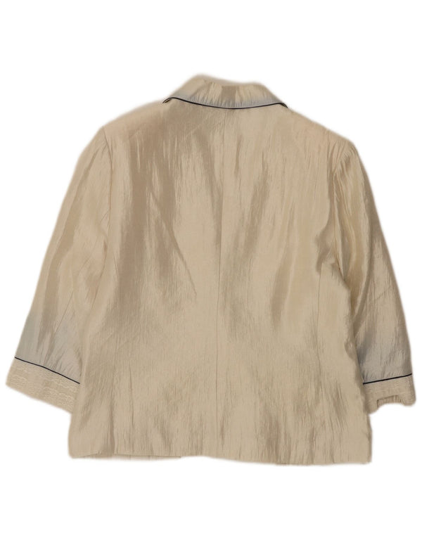 vintage Femmes 3/4 Manches 1 Bouton Blazer Veste EU 50 3XL Beige Viscose