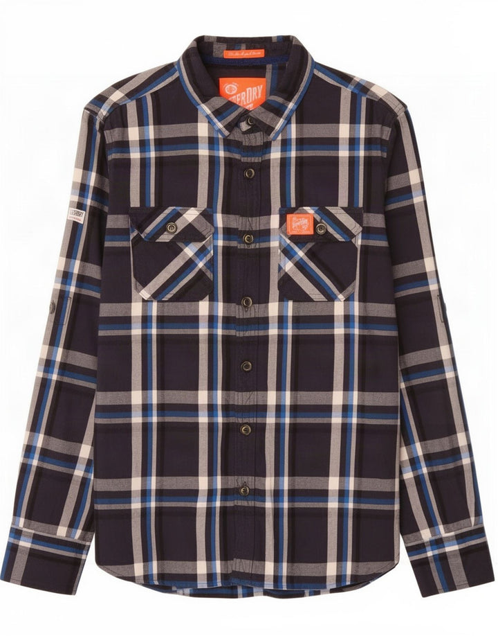 Superdry Chemise Flanelle Homme Bleu Marine Moyen Plaid Coton