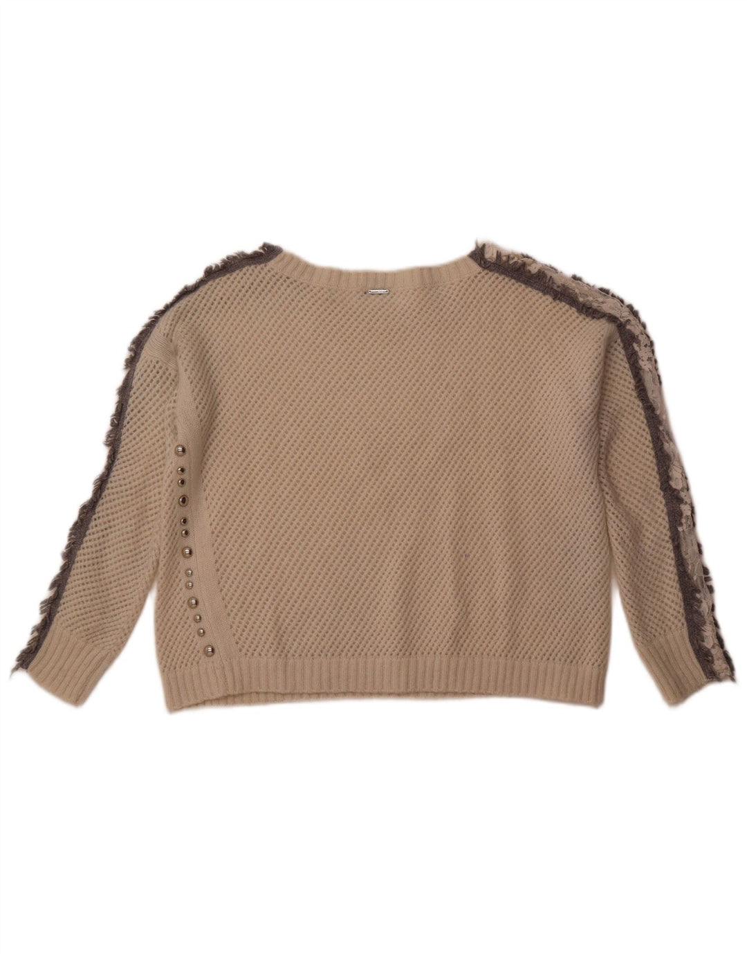 LIU JO Pull court à col bateau en crochet pour femme UK 12 Blanc moyen