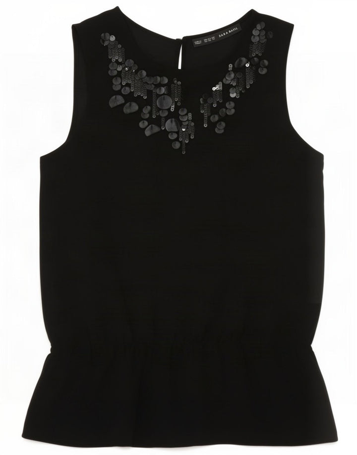 Zara Femme Chemisier sans manches Top UK 6 XS Noir Polyester