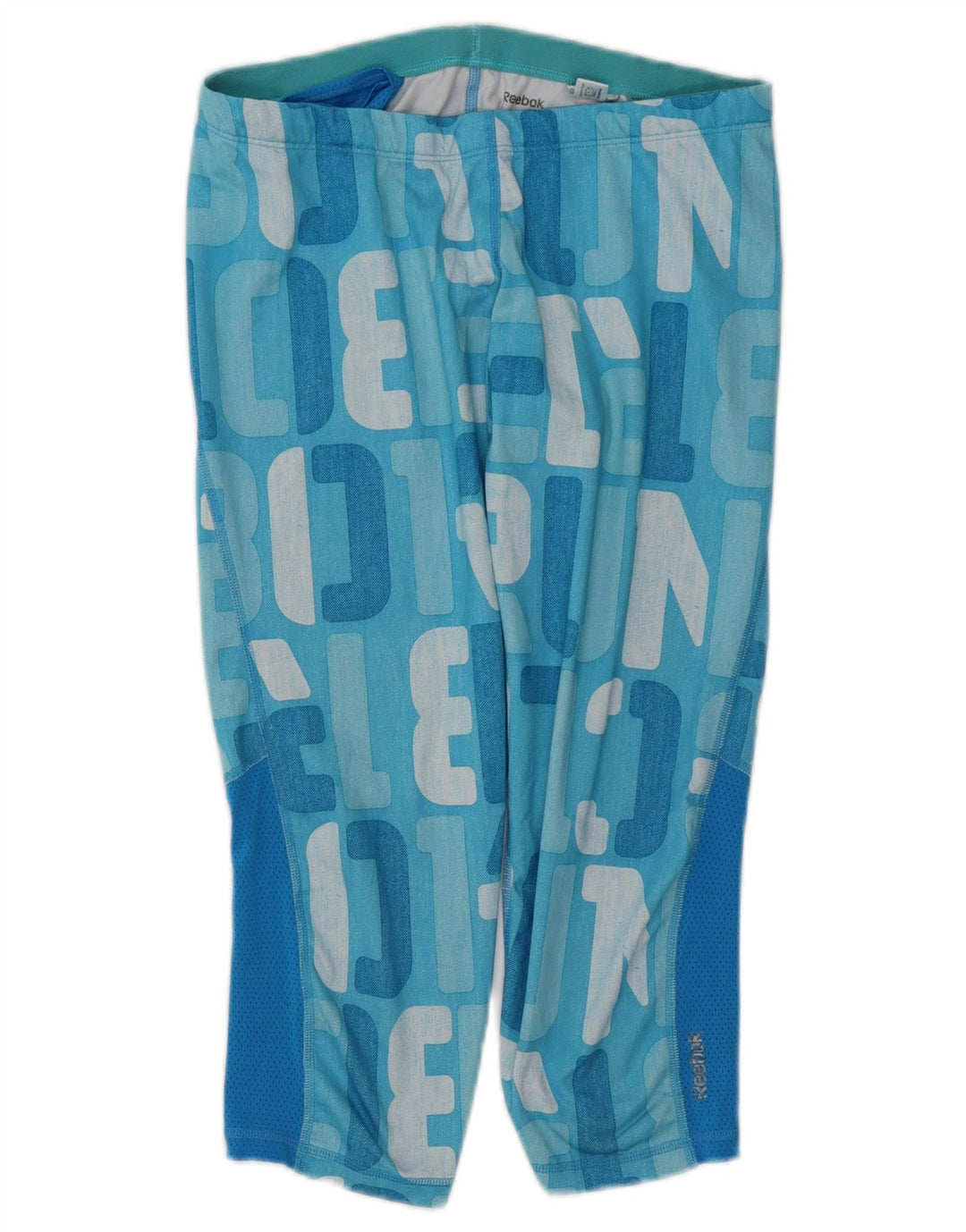 REEBOK Pantalon de survêtement graphique pour femme UK 12 Bleu moyen Colourblock