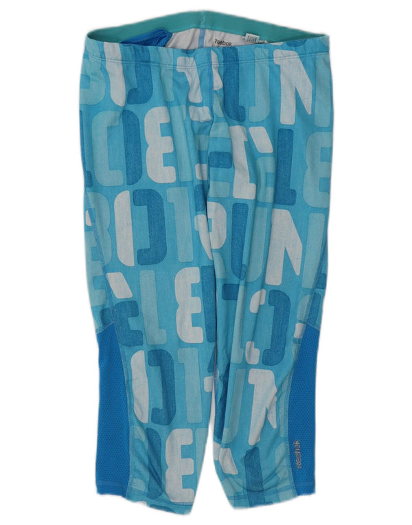 REEBOK Pantalon de survêtement graphique pour femme UK 12 Bleu moyen Colourblock