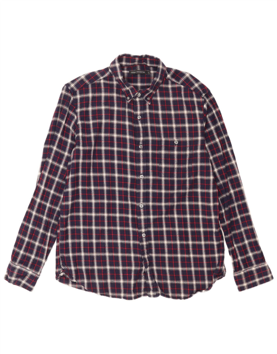 French Connection Chemise Flanelle Homme Grand Carreaux Bleu Marine Coton