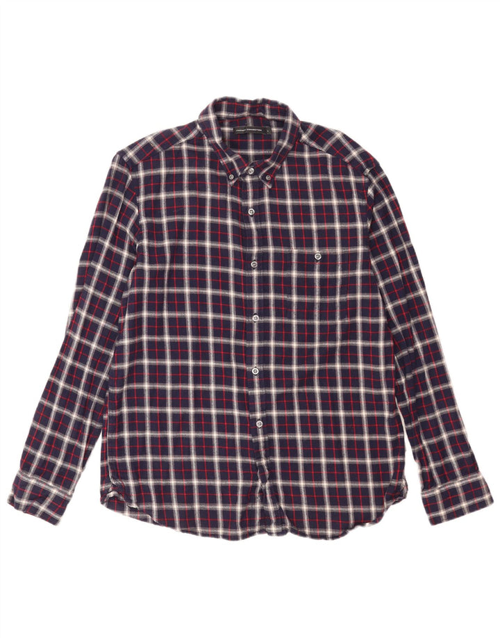 French Connection Chemise Flanelle Homme Grand Carreaux Bleu Marine Coton