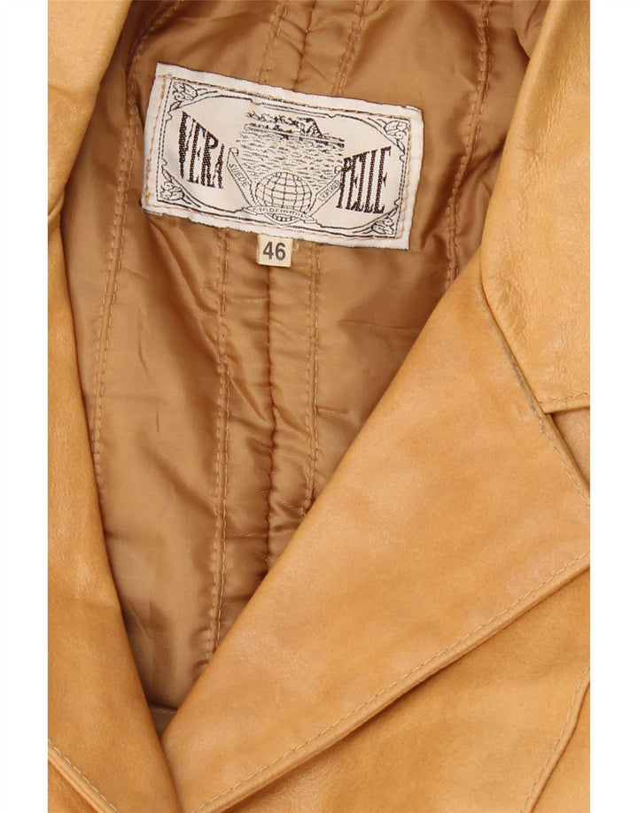 VINTAGE Womens Leather Coat IT 46 Large Beige Leather Vintage Vintage and Second-Hand Vintage from Messina Hembry 