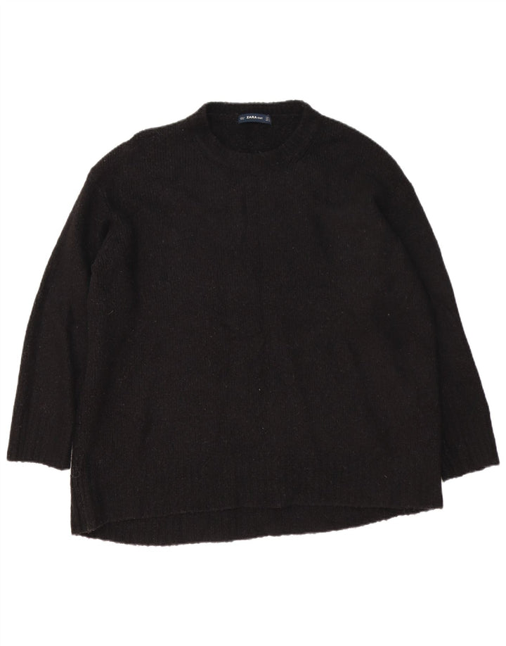 Zara Pull surdimensionné à col rond pour femme UK 14 Acrylique noir moyen