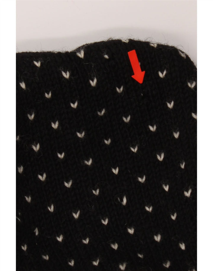 vintage Mens Cardigan à capuche Pull Grande laine noire Fair Isle