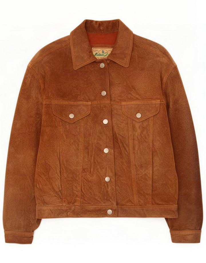 veste bomber en daim femme vintage UK 12 cuir brun moyen