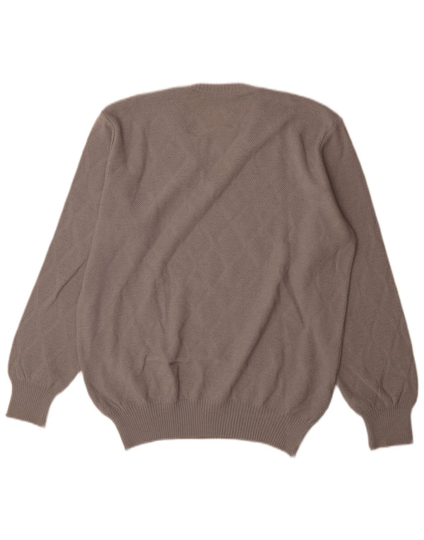 vintage Homme Col V Pull Pull IT 54 XL Gris Argyle/Diamond Laine