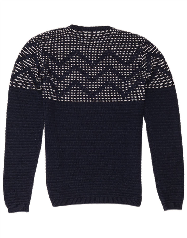 Zara Pull à col rond pour homme Bleu marine moyen géométrique