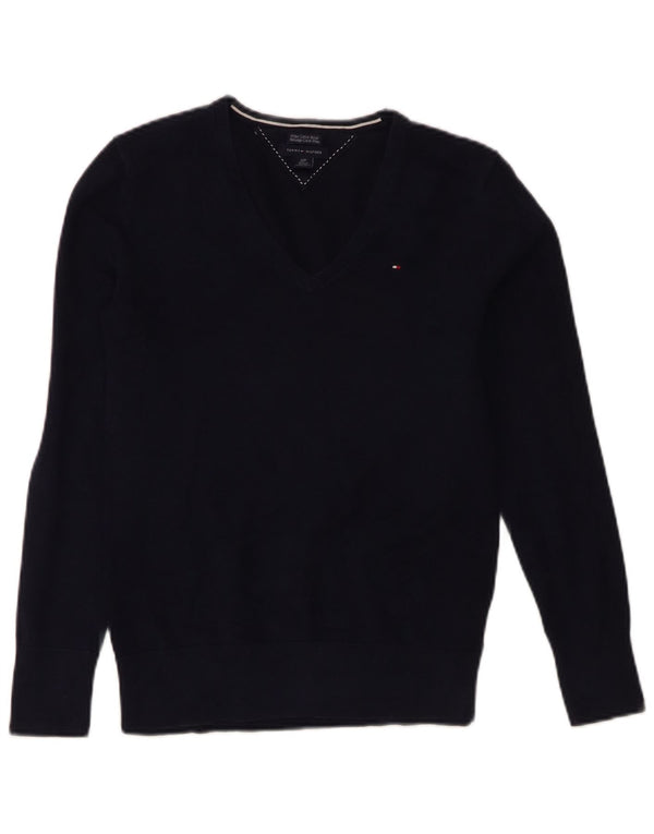 Tommy Hilfiger Pull col en V pour femme UK 10 Petit Bleu marine Coton